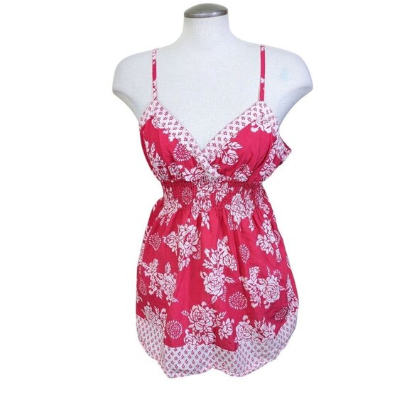 Vintage Y2K 2000s Womens L Babydoll Top Red Sleeveless Beach Surf Shirt Boho - Picture 2 of 9